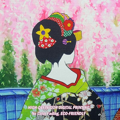 Miniatura 4 de LIGICKY Noren - Cortina larga de puerta de estilo japonés, Kyoto Geisha Girls en Kimonos y flores de cerezo, tapiz para decoración del hogar, 33.5 x