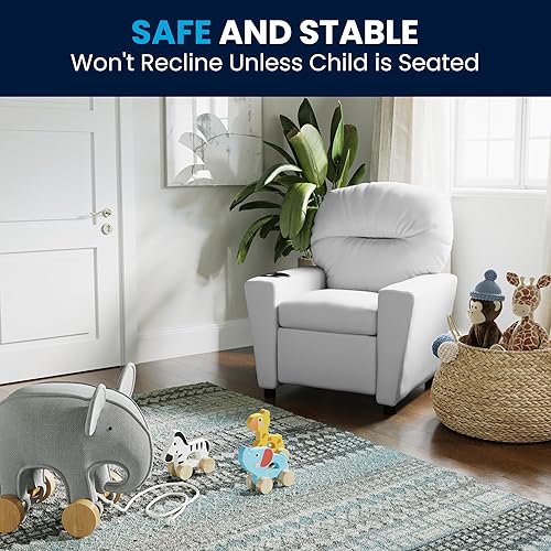 Miniatura 223 de Flash Furniture Chandler LeatherSoft - Silla reclinable para niños con portavasos y reclinable de seguridad, silla reclinable contemporánea para