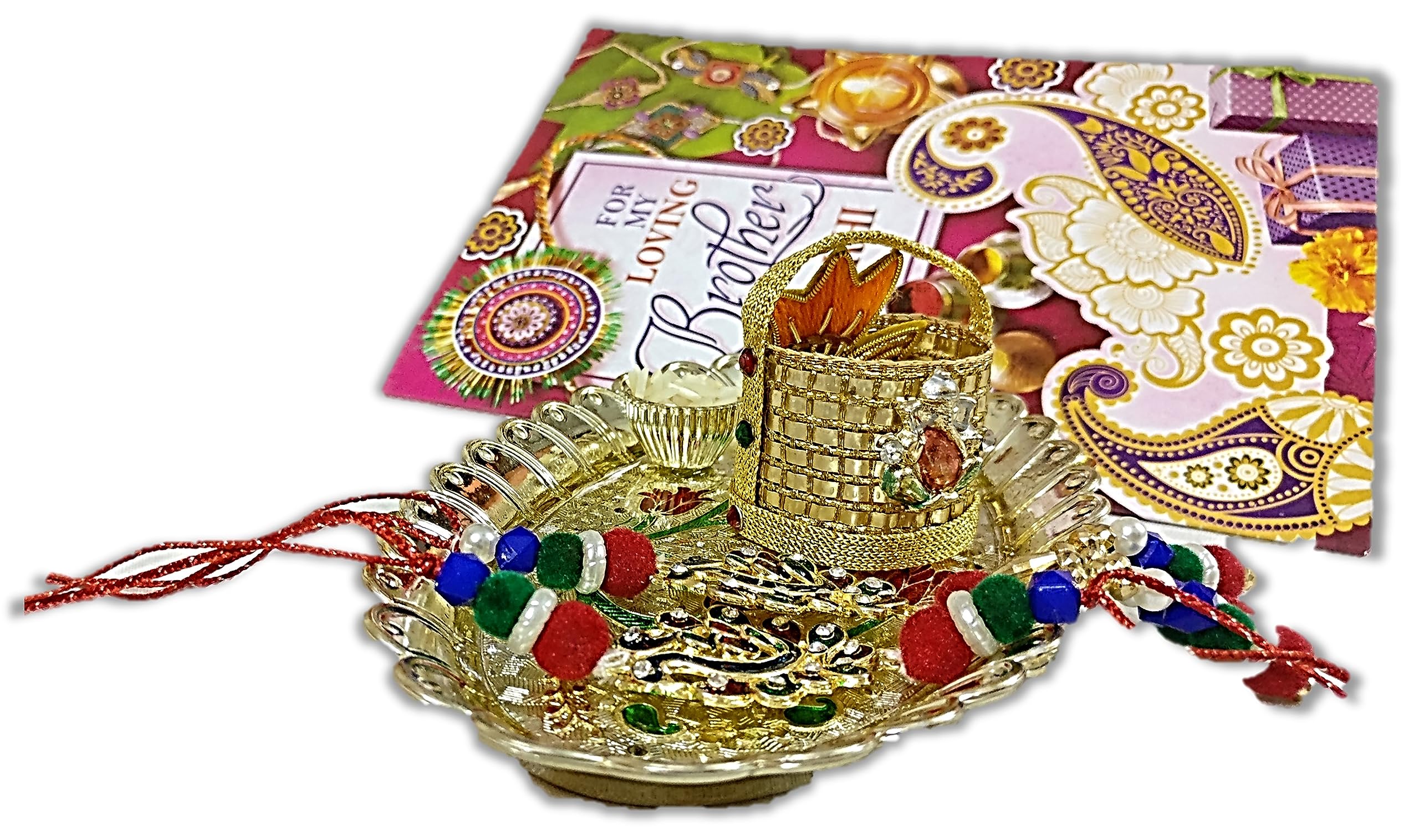 UNIQ Give your brother a lovely surprise this Rakshabandhan by sending him Minakari POLKA DESIGN Rakhi Platter/Tray/Rakhi For Brother Pooja Thali/Rakhi/Rakshabandhan.