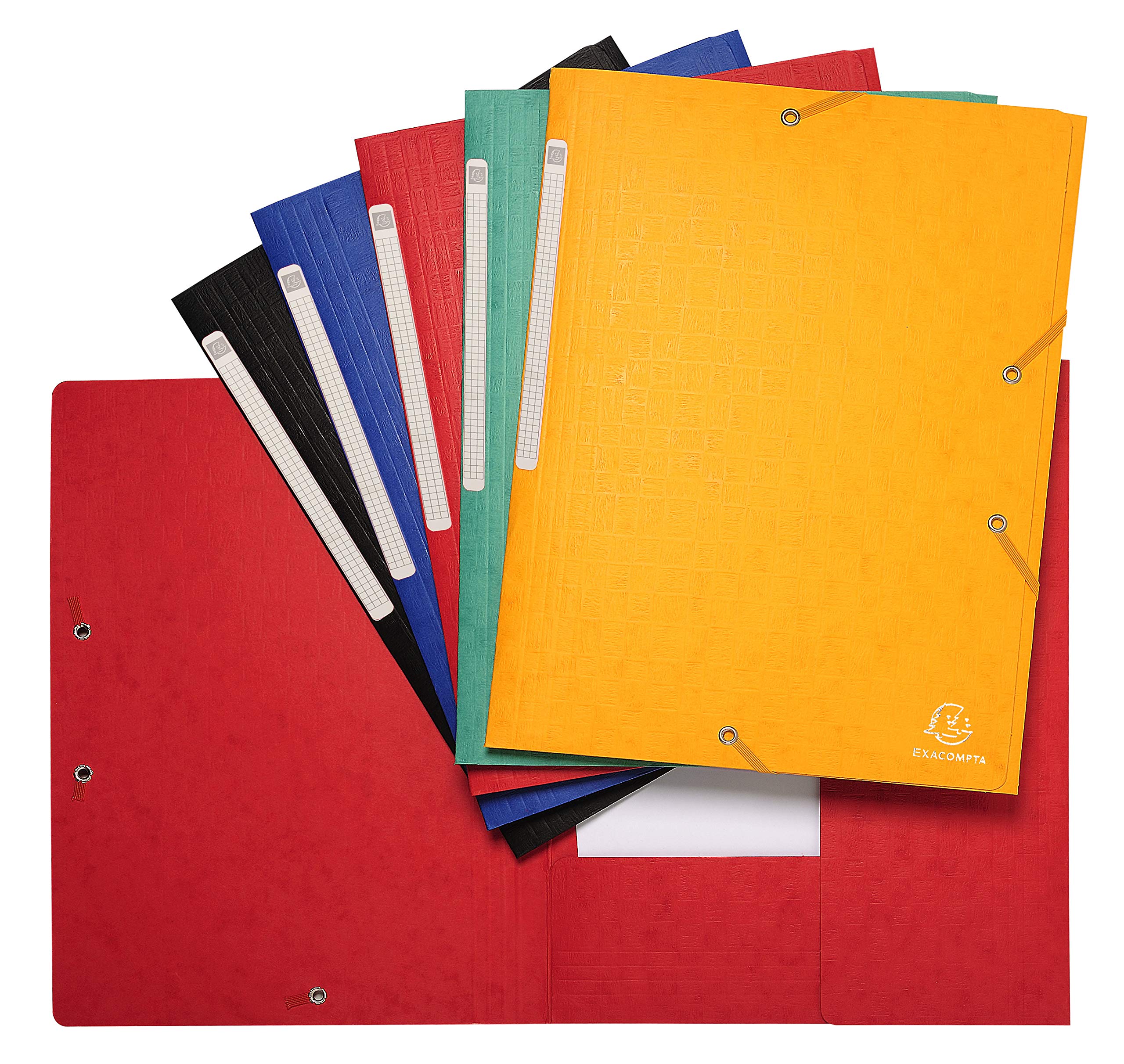 Exacompta - rif. 55950E - cartone da 25 cartelline con elastici Scotten - a 3 lembi Maxi Capacity - in carta lustrée goffrata - dim 24X32cm per documenti in formato A4 - colori assortiti