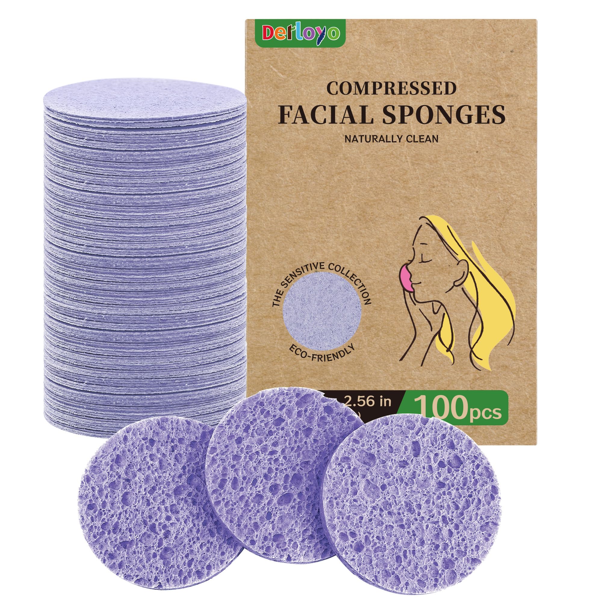 View 1 of 100-Count Compressed Facial Sponges, Purple Round