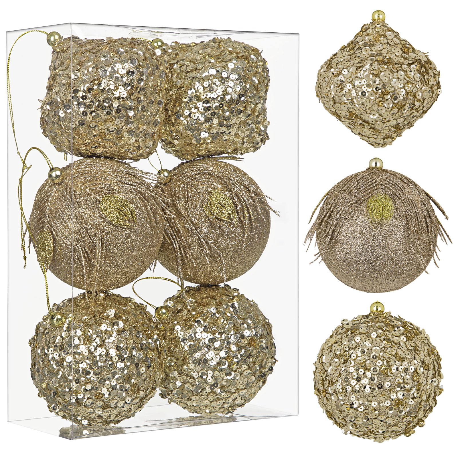 Oairse 10cm Large Christmas Baubles 12 Pcs Peacock Champagne Ornaments โ image 1