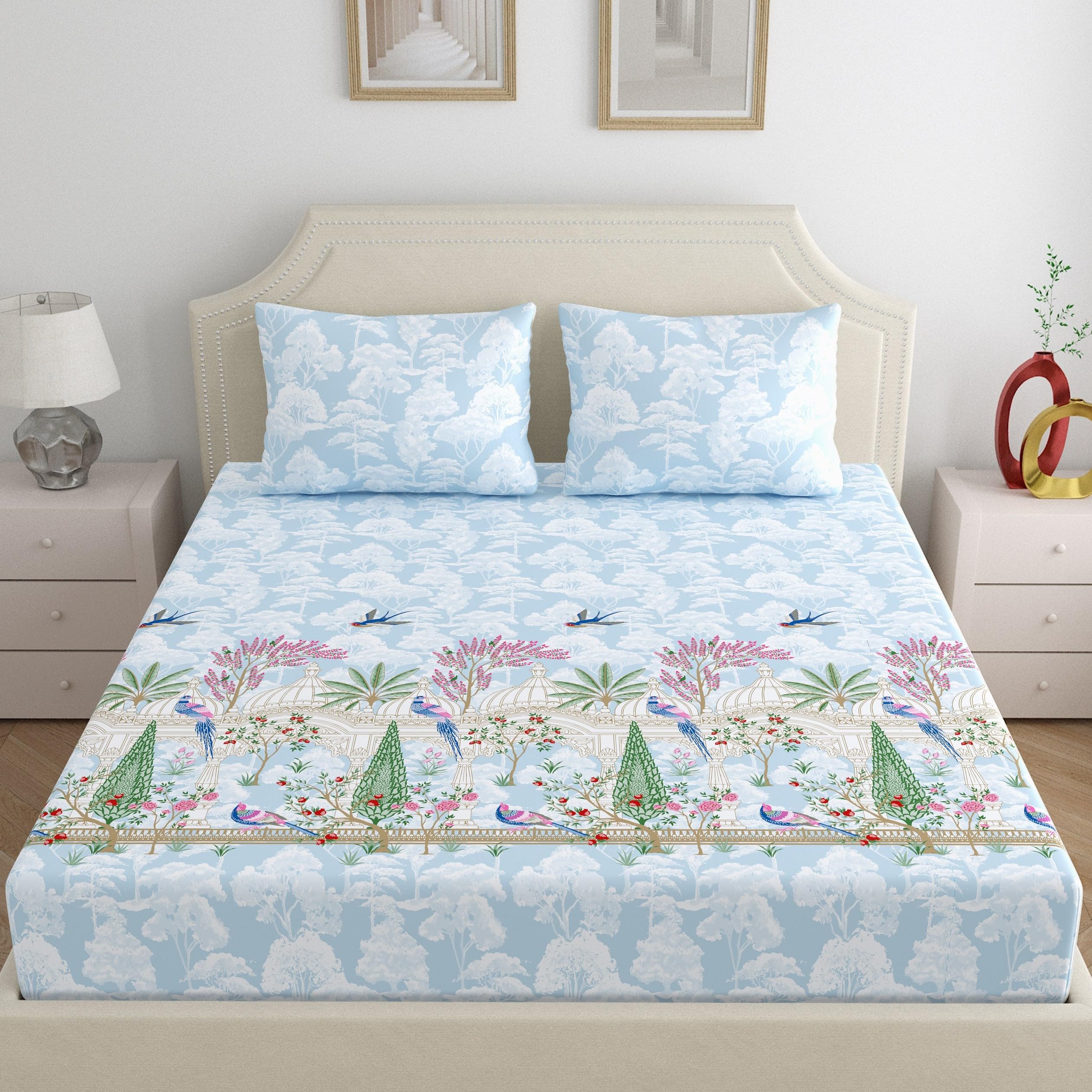 Home Ecstasy King Cotton Bedsheet Set - Light Blue -2