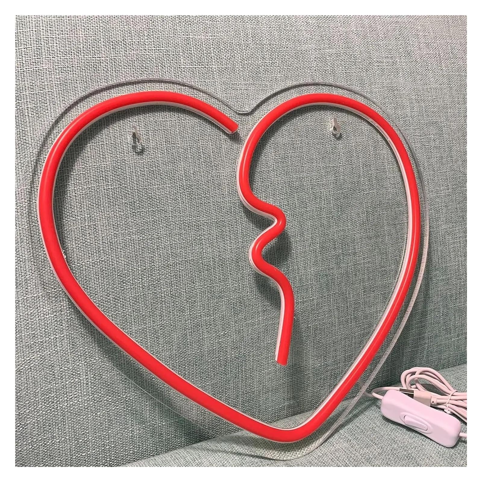 Wiszące neony artystyczne Złamane Serce Neon Led Light Love Atmosphere Do Sypialni Market Store Bar Dekoracja Ścienna USB Ściemnialny 30.5cmx35.5cm