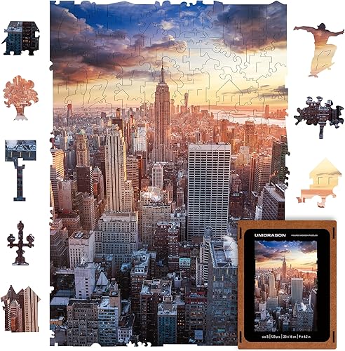 UNIDRAGON Rompecabezas de madera original - City Morning New York, 250 piezas, mediano de 12.2 x 9 pulgadas, hermoso paquete de regalo, forma única, UNIDRAGON Rompecabezas de madera original - City Morning New York, 250 piezas, mediano de 12.2 x 9 pulgadas, hermoso paquete de regalo, forma única,