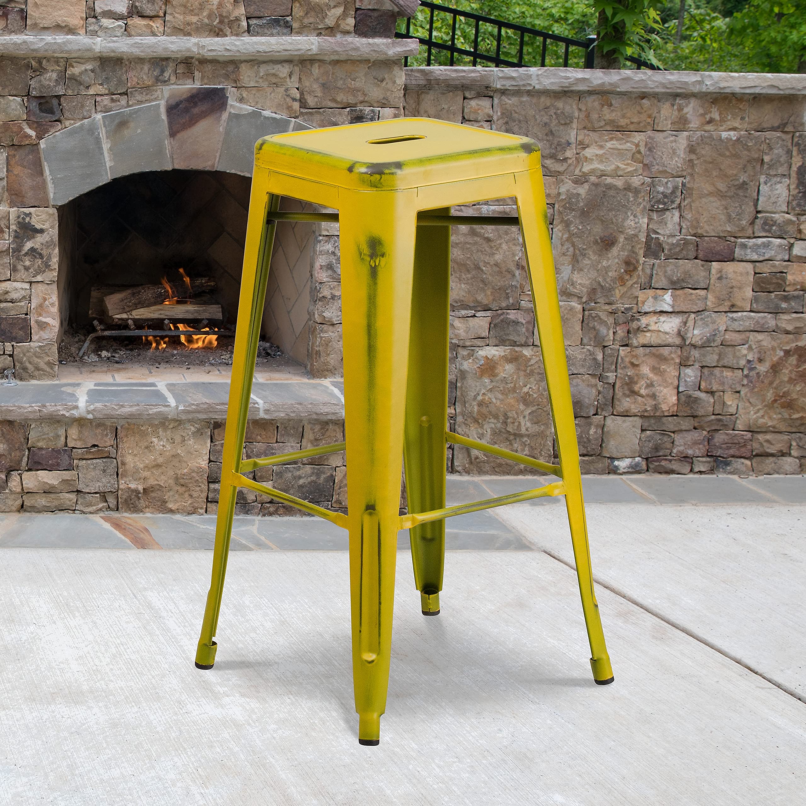 Flash Furniture - Sgabello da Bar in Metallo Anticato per Interni, 76 cm, Colore Nero 4 pz 4 pz Giallo