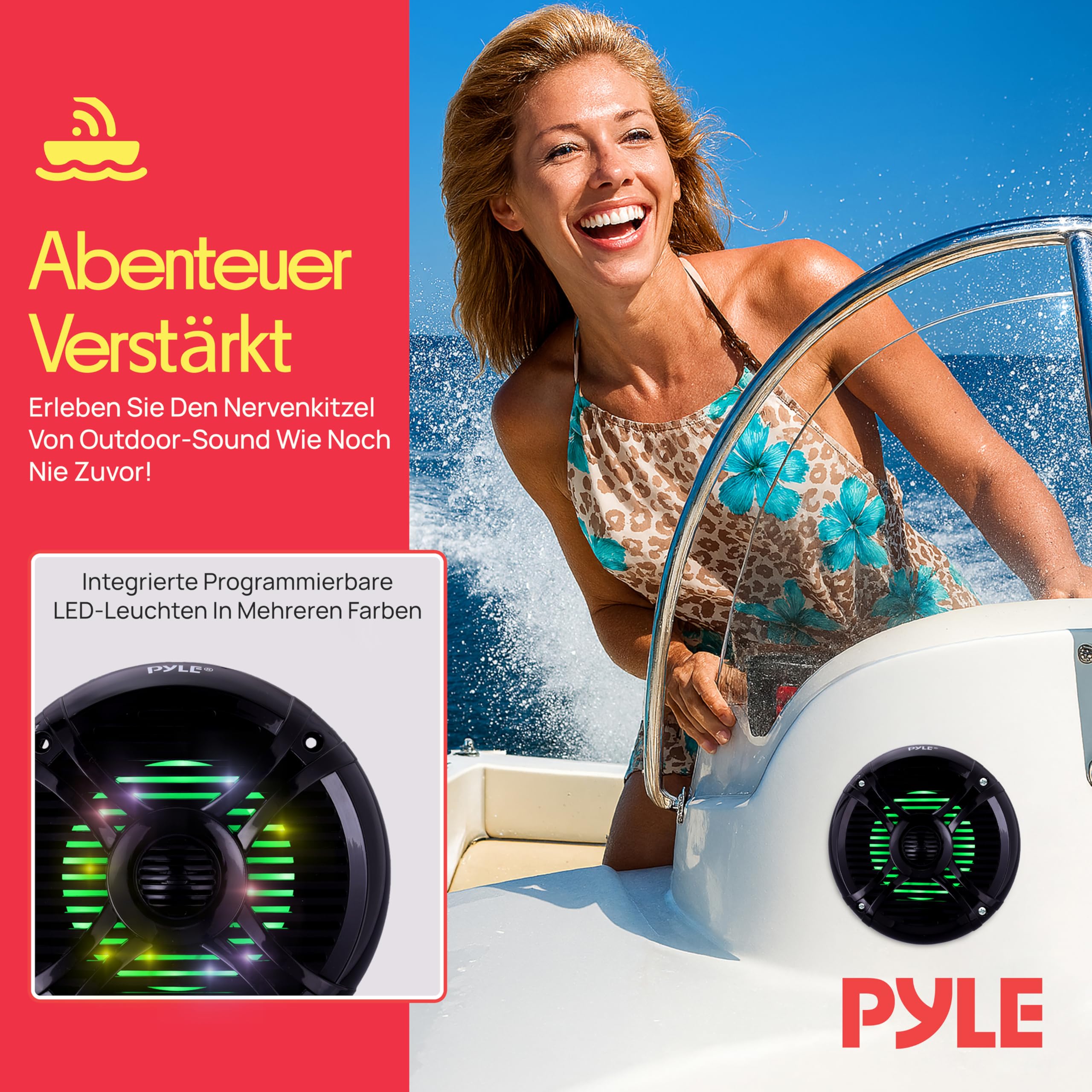Pyle Outdoor Lautsprecher Box – wasserdichte 2-Wege Lautsprecher Passiv für Boot, Auto, Pool & Terrasse, Aufbaulautsprecher – 16,5cm Schwarz mit LED