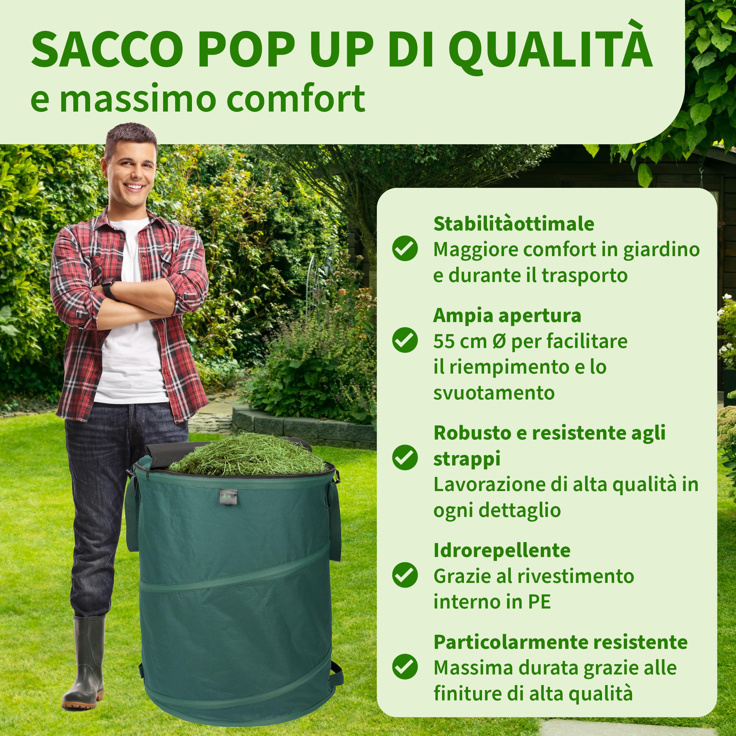 TTL Garden Sacchi da giardino Pop Up 160 l, Deluxe coperchio, 220 gsm, 600D Oxford, set 2 pezzi, 160 litri, pieghevole, extra stabile
