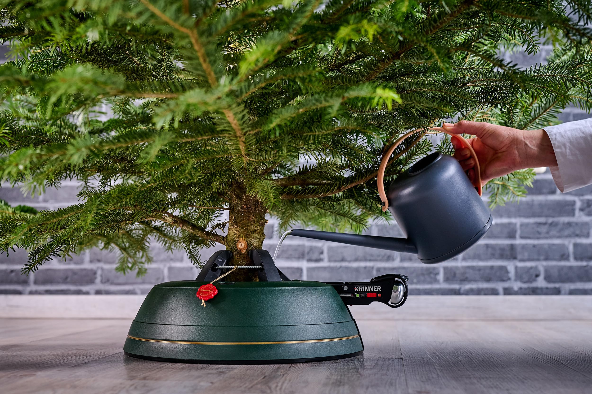 KRINNER® Ultra Grip XL Christbaumständer Weihnachtsbaumständer inkl. Einseiltechnik Fußpedal mit Sicherungsglocke und 4,5 Liter Wassertank für Baumhöhe bis 3,0m Made IN Germany 94245, Grün (Matt)