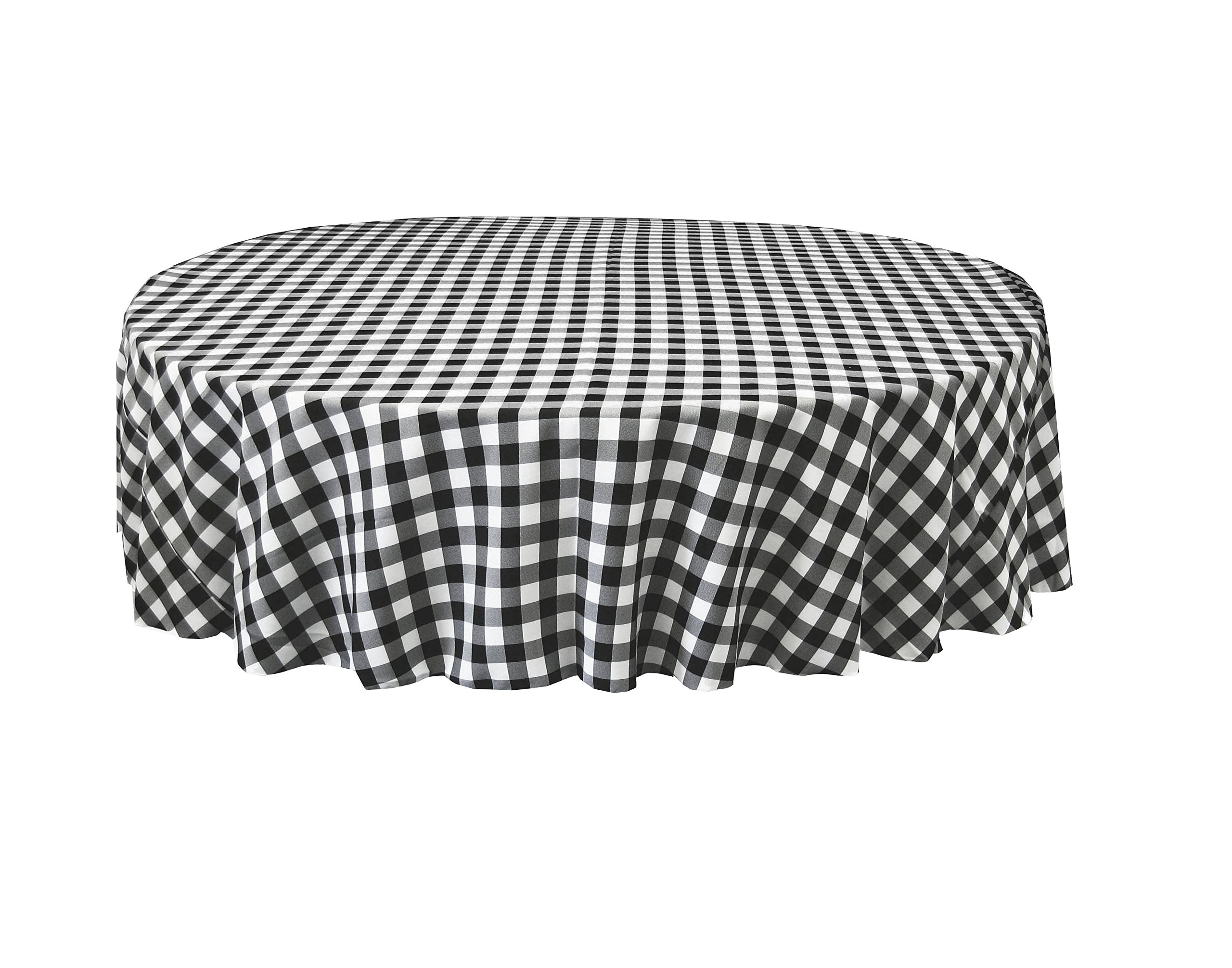 LA Linen TCcheck72R-BlackK24 Polyester Gingham Checkered Tablecloth, White & Black - 72 in. Round