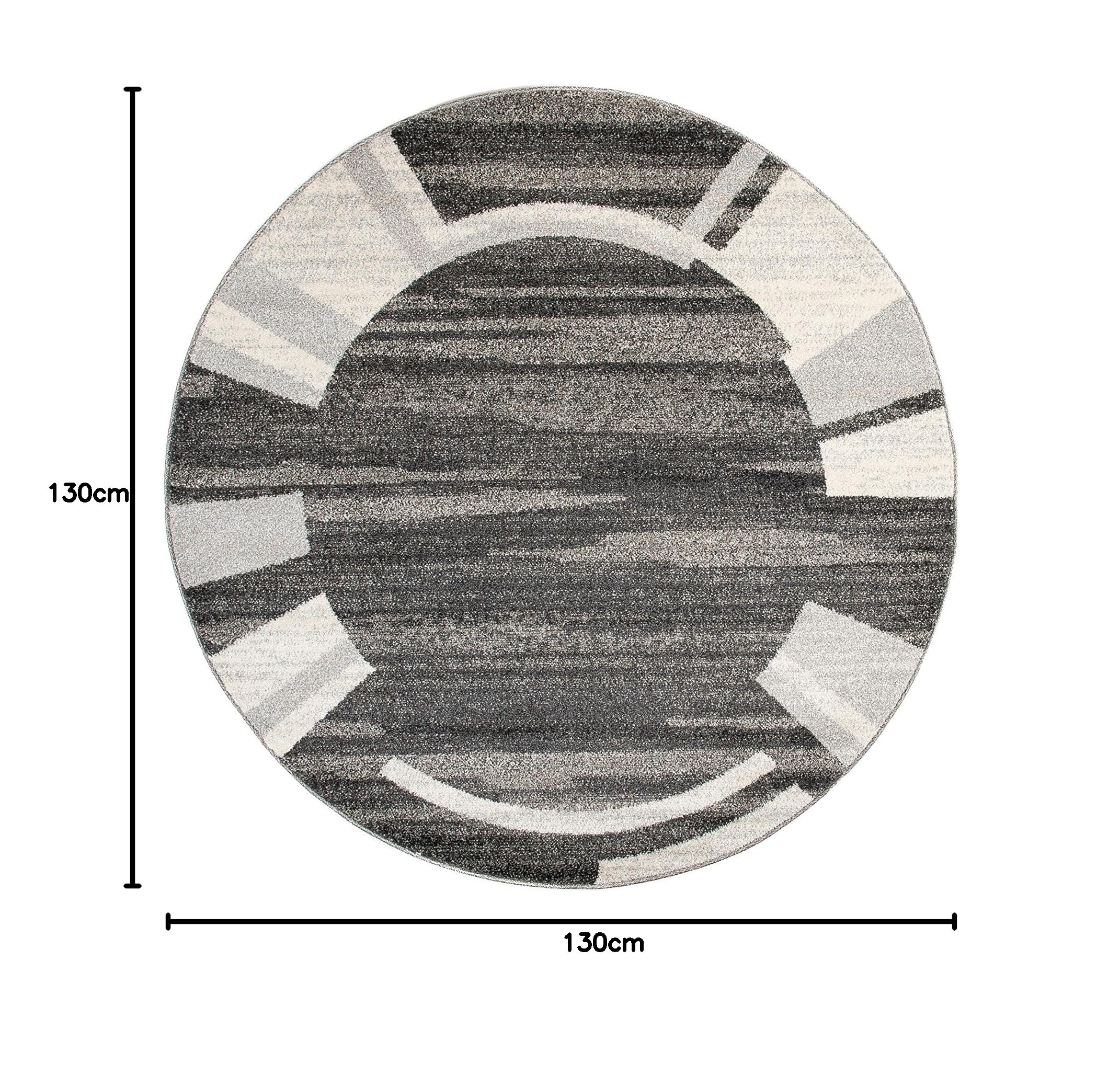 TAPISO Sari Tappeto Salotto Moderno Rotondo Pelo Corto Nero Grigio Astratto Salotto Sala Camera Oeko-Tex 130 x 130 cm