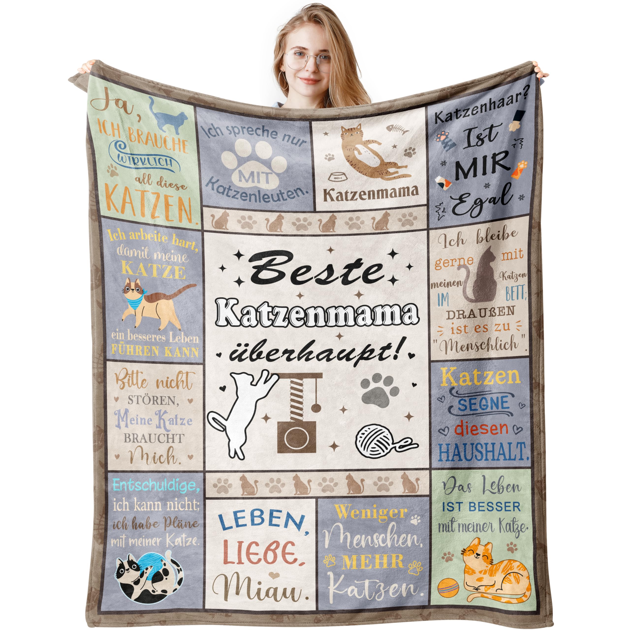 Jinmaple Geschenk für Katzenliebhaber Frauen, Katzenmama Geschenk Decke 150x130CM, Katzengeschenke für Mama Mutter Katzenliebhaber Geburtstag Muttertagsgeschenke für Katzenmama Mama von Tochter Sohn