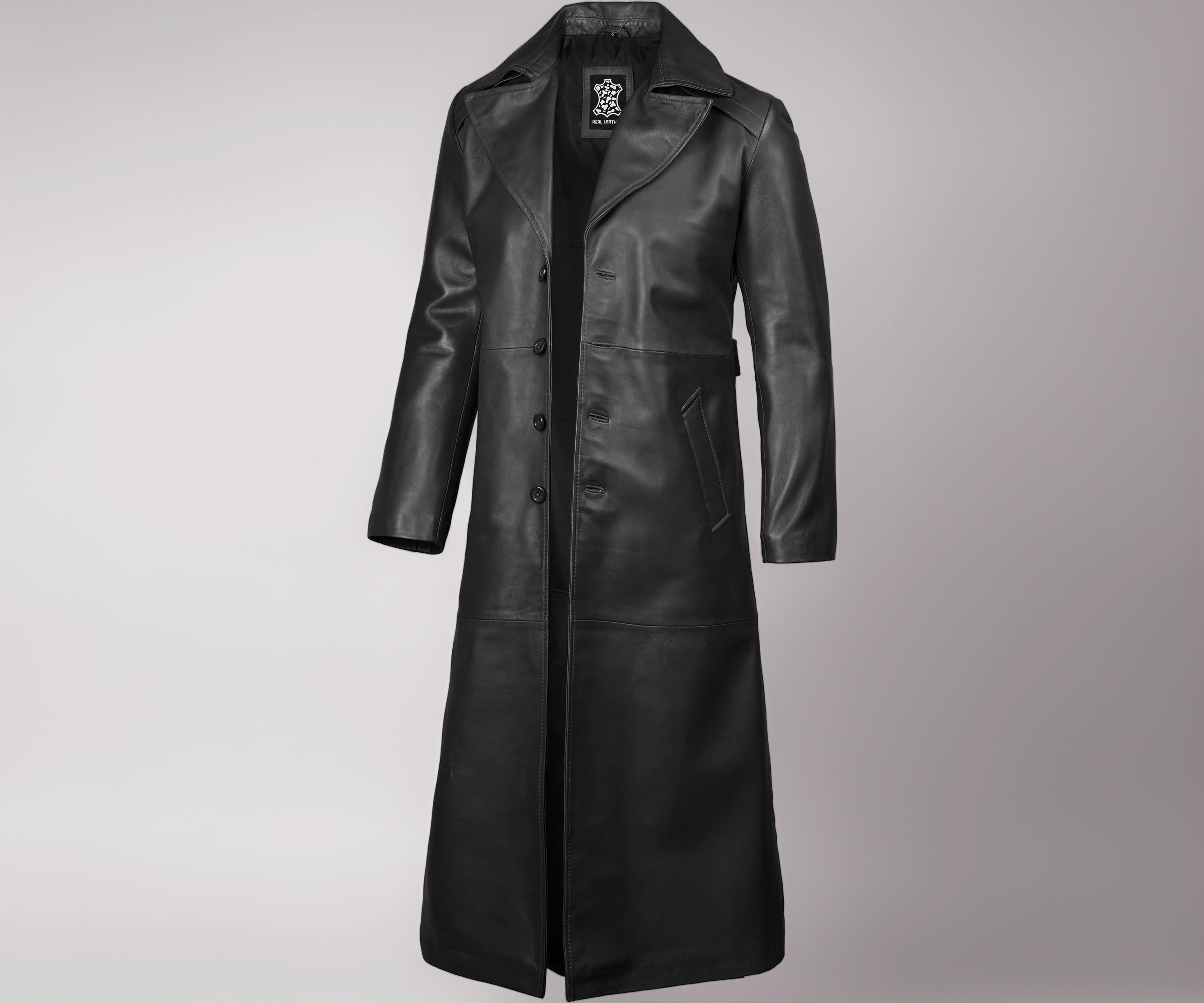 Brown Winter Trench Coat Men - Distressed Black Real Leather Long Overcoat