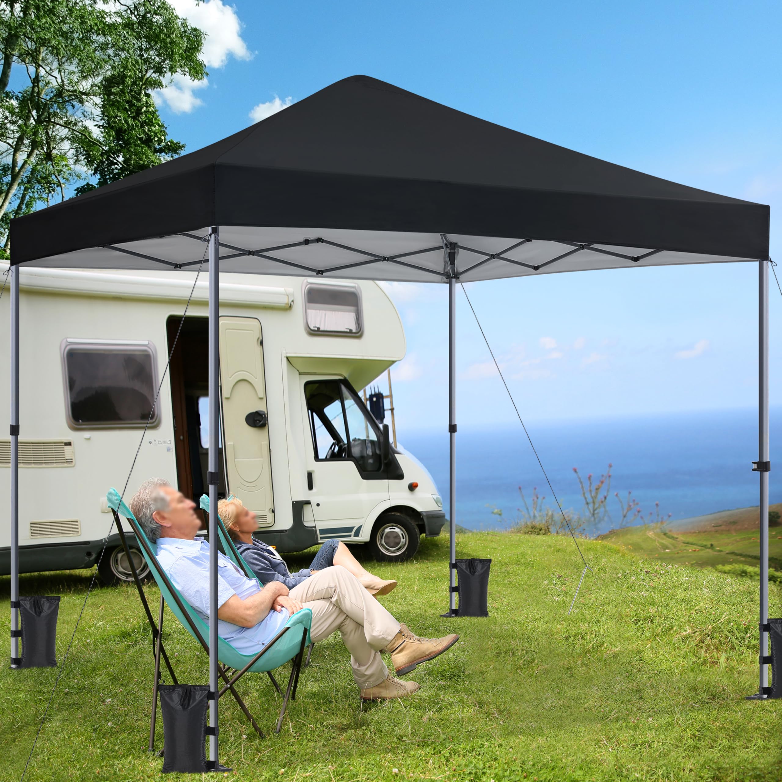 Yaheetech Gazebo Richiudibile Pieghevole Impermeabile 3x3 m in PVC Gazebo Pop Up Altezza Regolabile Tessuto Oxford Adatto per Terrazza Fiera Feste Giardino Mercato Campeggio Bar Pub Nero