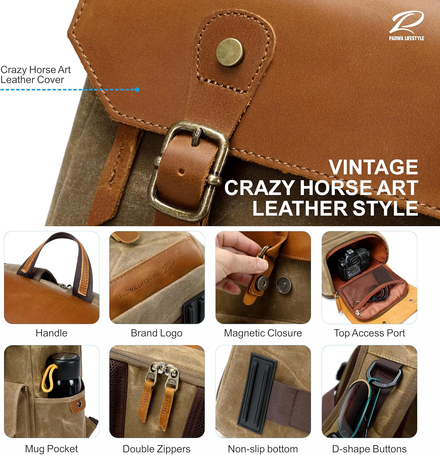 Padwa Lifestyle Khaki Camera Backpack - Waxed Memory Weather Resistant Canvas Camera Bag, Multi DSLR SLR Large Camera Backpacks for Photographers with 16” Laptop & Lens Compartment and Tripod Holder 8 916R5sRepuL. AC SL1500