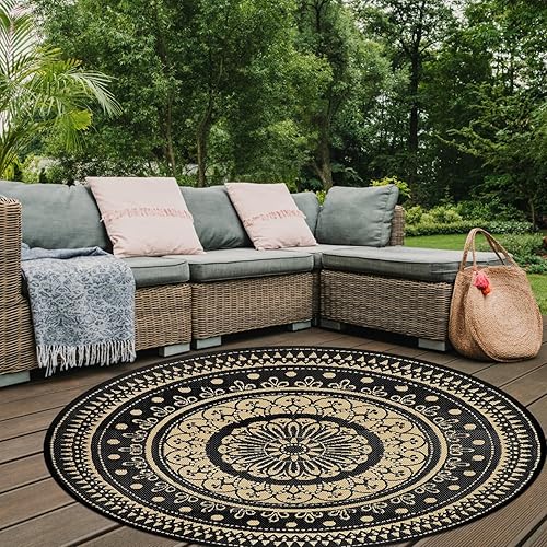 Cekene Alfombras Redondas para Exteriores Impermeables de 6 Pies Alfombras Reversibles para Patio Exterior Esteras Portátiles para Caravana/Camping