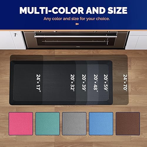 Miniatura 10 de FEATOL Juego de 3 tapetes antifatiga, gruesos y acolchados para escritorio de pie, juego de 3 tapetes ergonómicos de espuma viscoelástica, cómodos