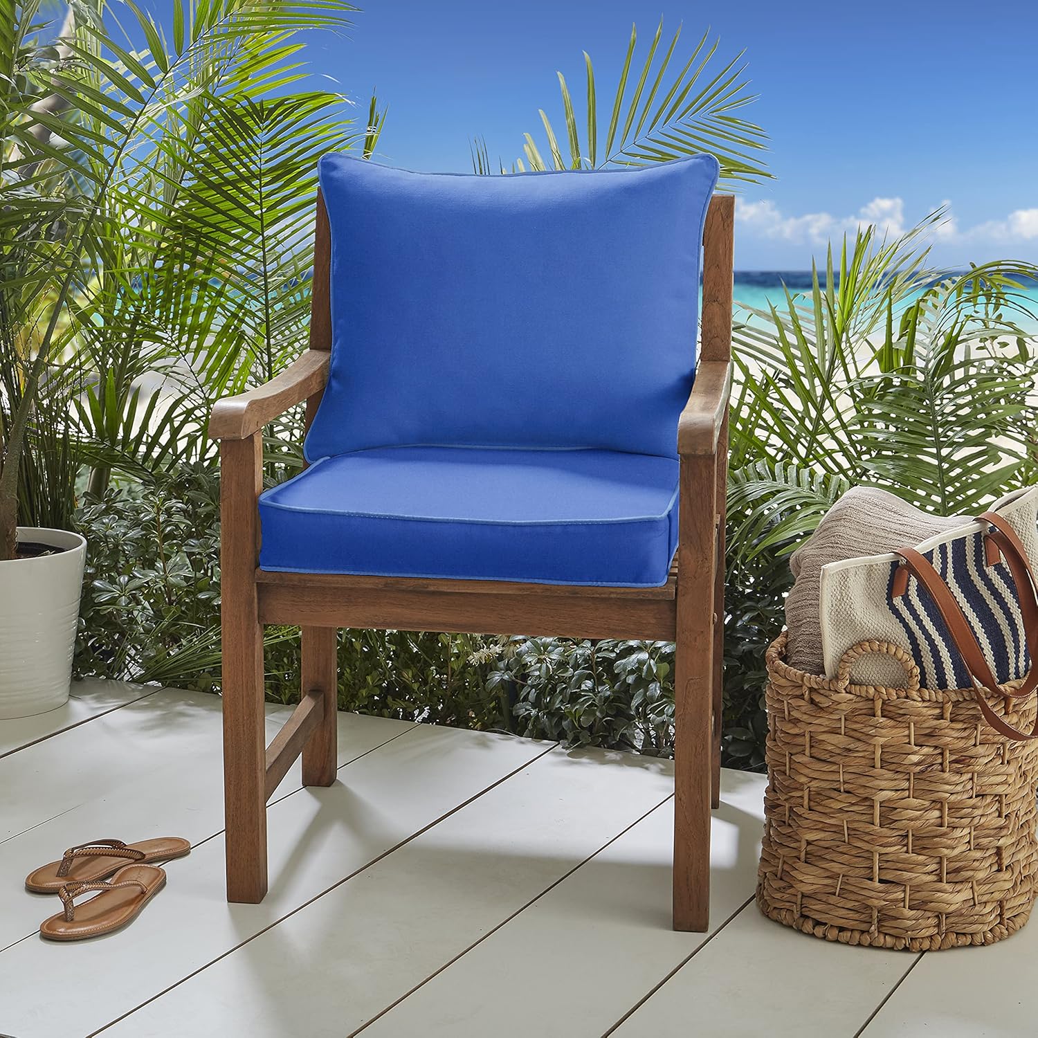 Sorra Home Sunbrella Deep Seating Cushion Set - Outdoor Chair Pad & Back Pillow, Water & Fade Resistant for Patio Furniture with Plush Foam - Canvas True Blue (23" x 25" x 5")
