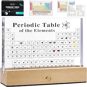 MegaBox Periodic Table of Elements with 83 Real Elements, Acrylic Display with Wooden Stand and Reference Cards