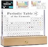 MegaBox Periodic Table Of Elements with 83 Real Elements, Acrylic Periodic Table Display With Wooden Stand, 6x Chemistry Formula Reference Cards, Science Teacher Gift Classroom Decoration