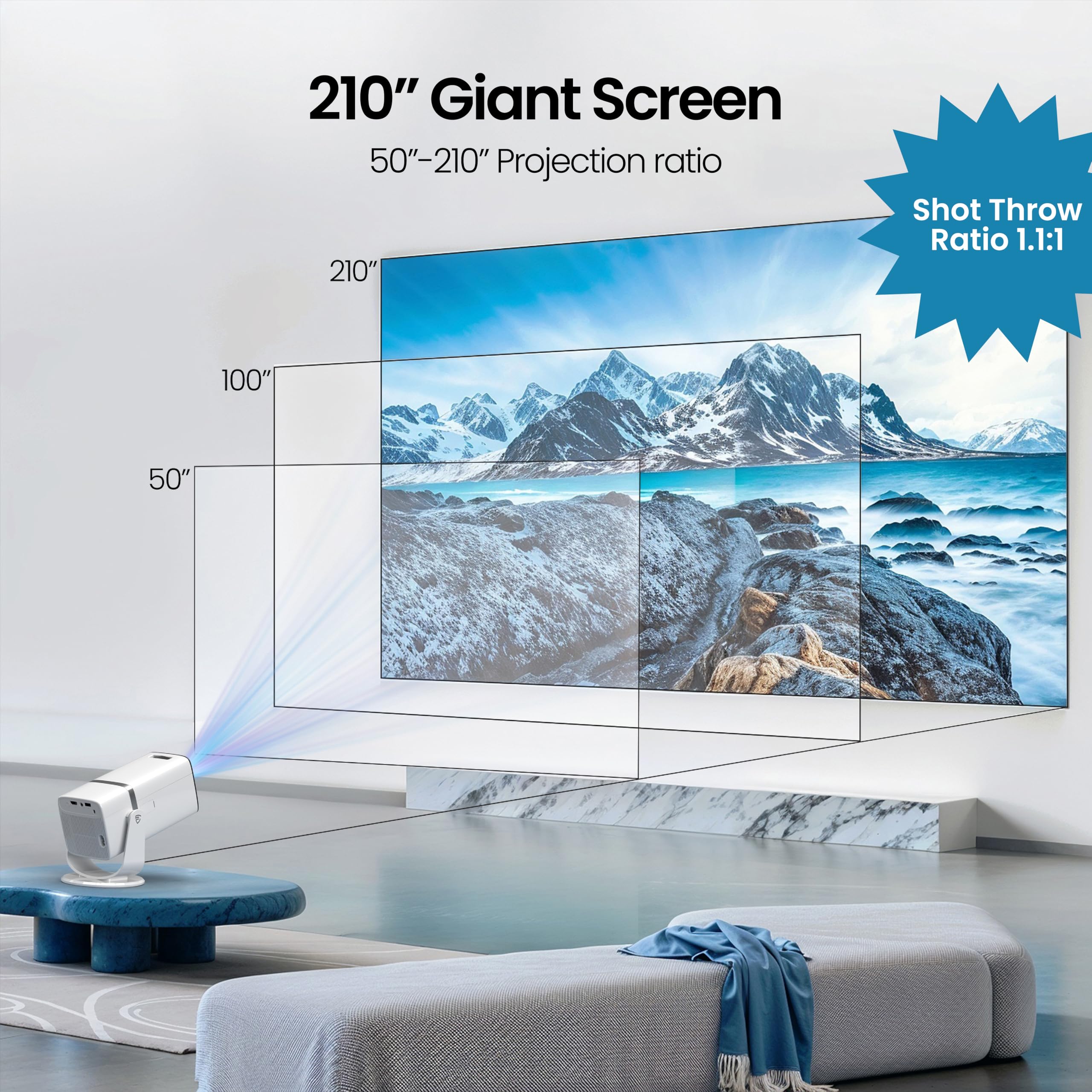 E GATE Atom 3X | Real Full HD 1080p Native, 13.0 Automatic Android Projector | 300 ISO | Rotatable Design | 4K HDR Support | Inbuilt Netflix, Prime | ARC-HDMI, USB, Wifi-6, BT, Screen Mirroring, Egate - Image 6 thumbnail