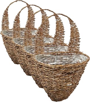 Gardman R299 Rustic Rattan Half Hive Hanging Wall Basket, 12" Wide x 10" Deep Pack of 4