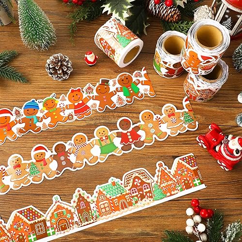 Miniatura 3 de Seajan 6 tablones de anuncios de Navidad de 197 pies con bordes de pan de jengibre, casa de jengibre, decoración de aula, lindo hombre de jengibre,
