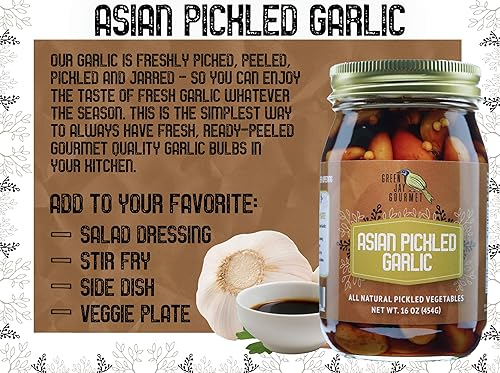 Miniatura 3 de Green Jay Gourmet Dientes de ajo en escabeche en un frasco  Ajo asiático en escabeche  Bulbos de ajo fresco para cocinar  Ingredientes naturales
