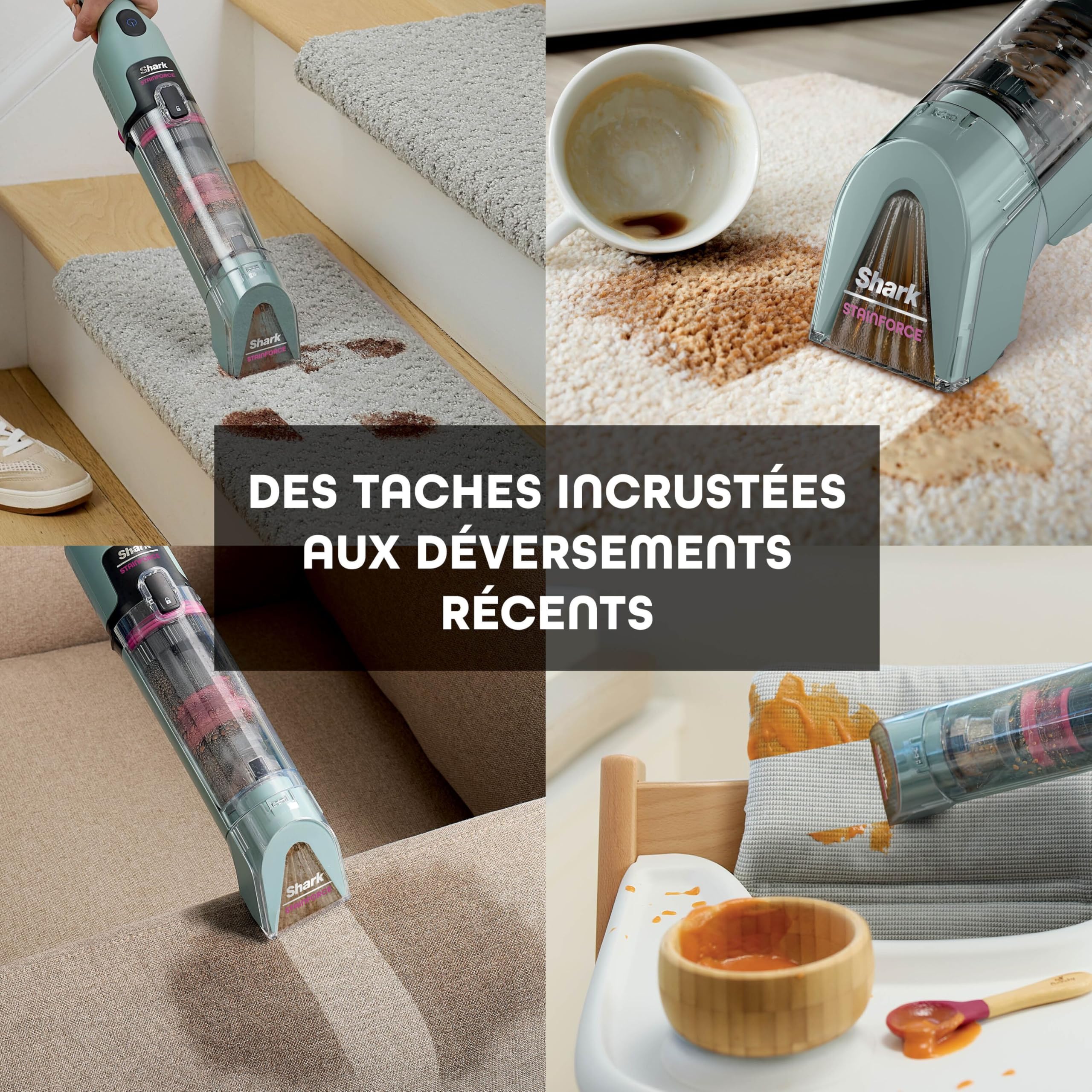 Nettoyeur de tâches sans fil Shark StainForce taches et odeurs, léger, portable, détachant pour tapis, tissus d’ameublement, voitures, panier de rangement, accessoires, formule nettoyante, HX100EUCP