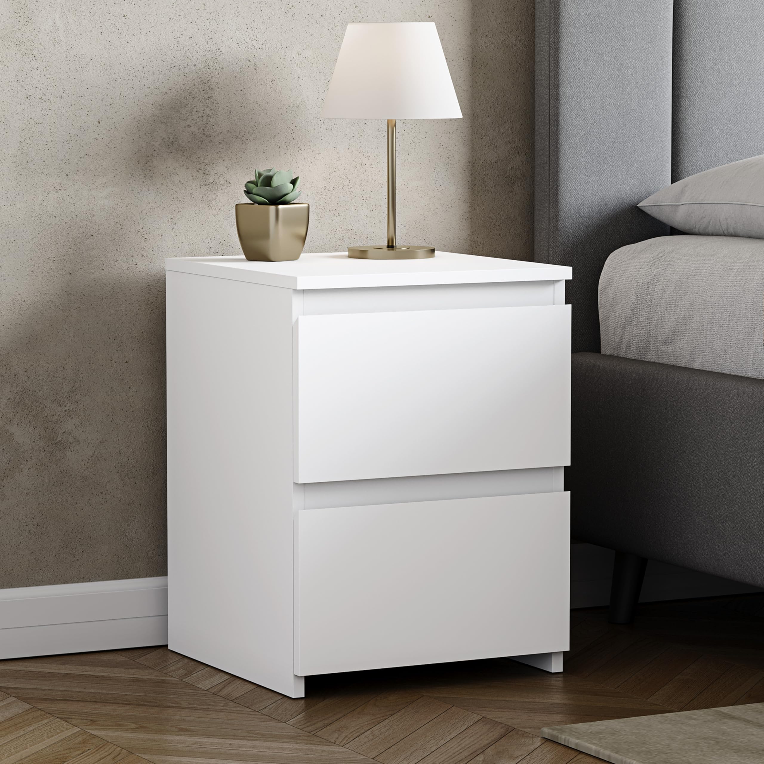 Vida Designs Denver Large 2 Drawer Bedside Chest | White | Space-Saving Storage | 52H x 39.5W x 39.5D cm | Large Side Table | Minimal | Smooth Metal Runner | Modern Bedroom Nightstand Unit