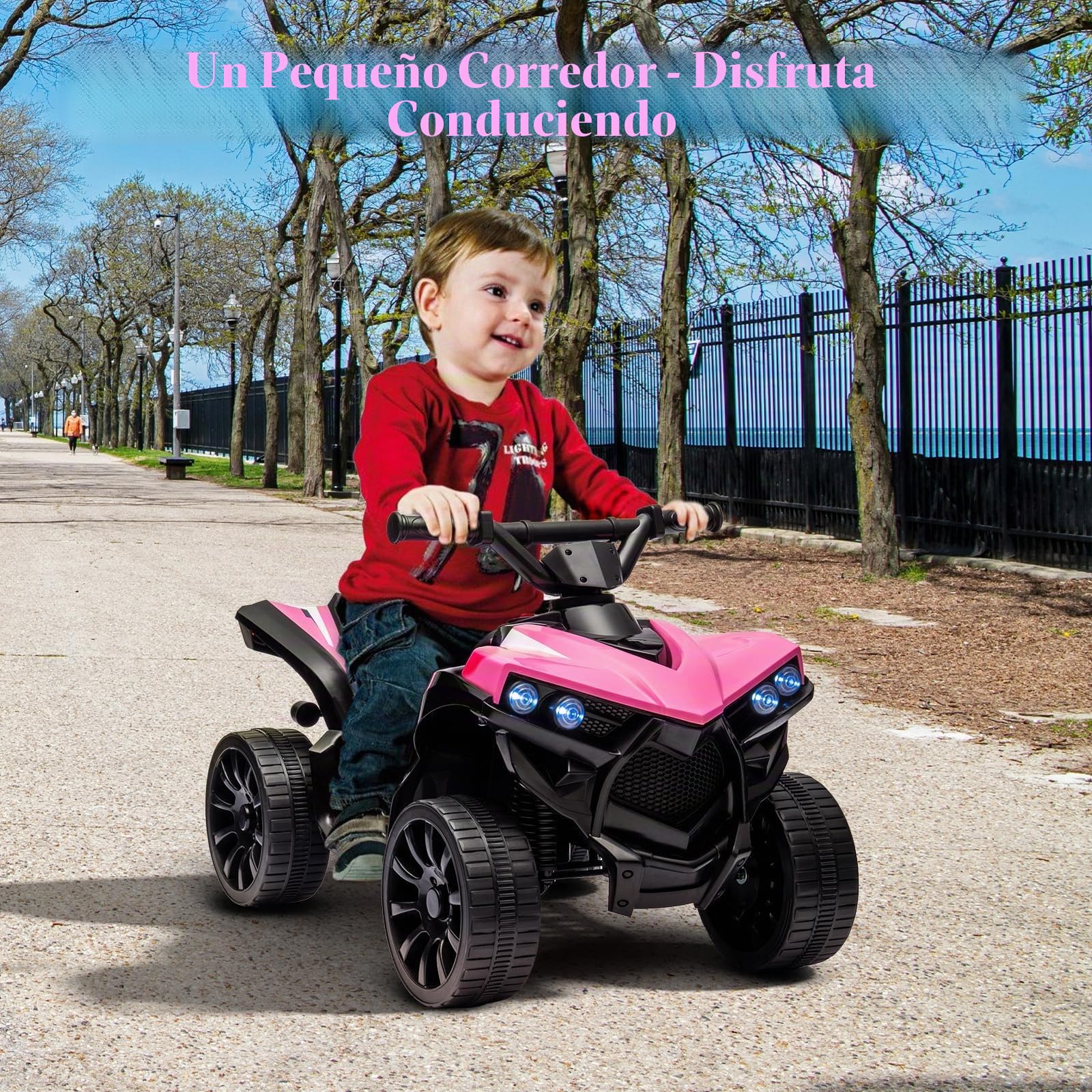 Garvee Quad Eléctrico Niño, Coche Eléctrico para Niños con LED Y Música,1.5-3 Km/h, Bocina, ATV para Niños 3+