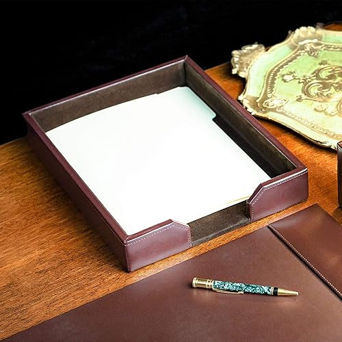 Miniatura 9 de DACASSO Bonded Leather Desktop Letter Tray - Luxury Letter Holder & Paper Organizer for Desk - Office Organization & Executive Desk Decor - (Dark