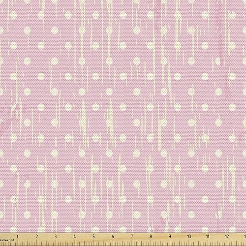 Lunarable Grunge Fabric by The Yard, Romantic 60s 50s Retro Pop Art Inspired Polka Dots on Abstract Backdrop, Decorative Fabric for Upholstery and