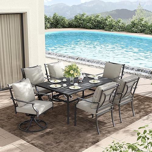 Miniatura 7 de Grand patio Juego de comedor de patio al aire libre para 2, 2 sillas de comedor giratorias, juego de muebles de exterior con cojines de olefina,