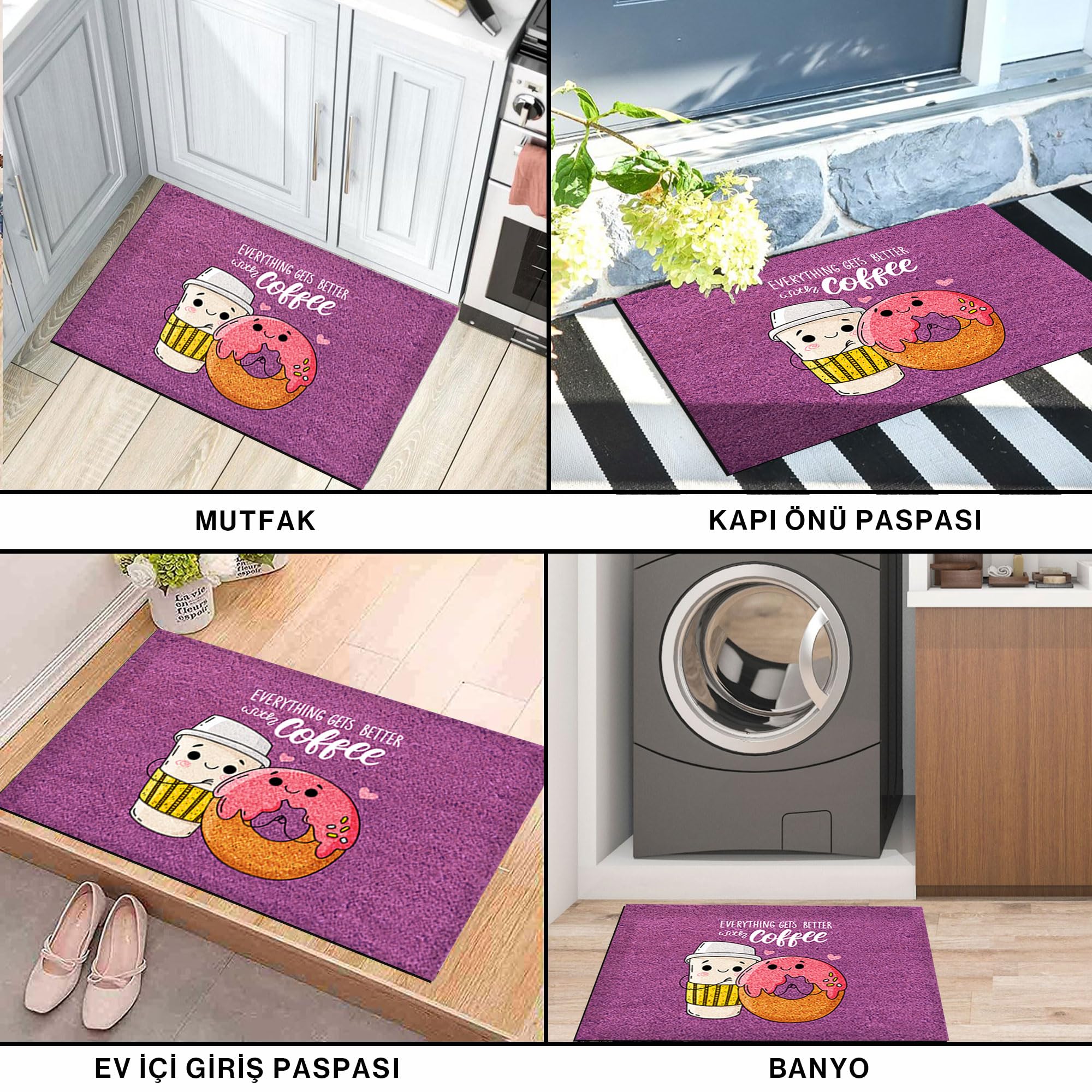 MONNHEIN Kapı Önü Paspası - Modern ve Şık Kapı Paspası | Ev, Ofis ve Dış Mekân Kullanımı İçin (With Caffe)