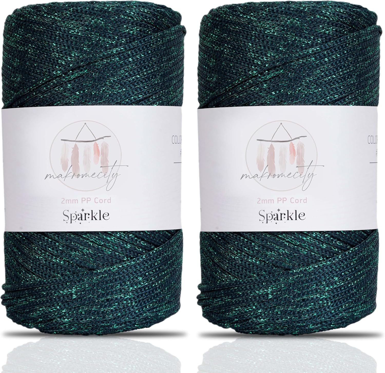 Makromecity, 2 Skeins of Sparkle Polyester Macrame Cord 2mm x 250 Yards (750 feet) 2mm Polypropylene Macrame Cord for Macrame Art & Crafts for Wall Hangings, Bags, Underplate, Rug Forest Green Sparkle 2 Skeins