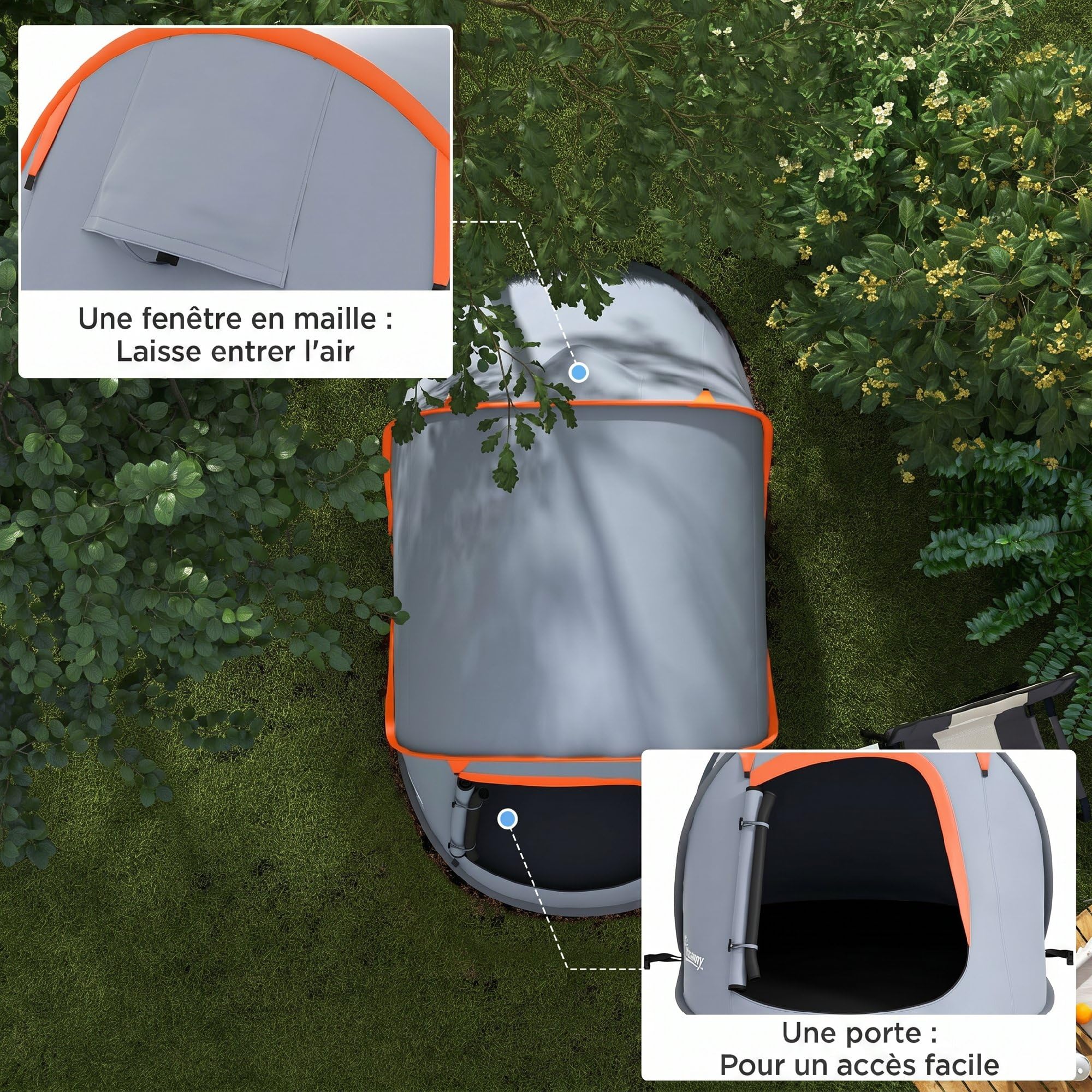 Outsunny Tente de Camping Pop up 2-3 Personnes légère ventilée avec Sac de Transport pour Le Camping, la pêche et la randonnée 245x148x105 cm
