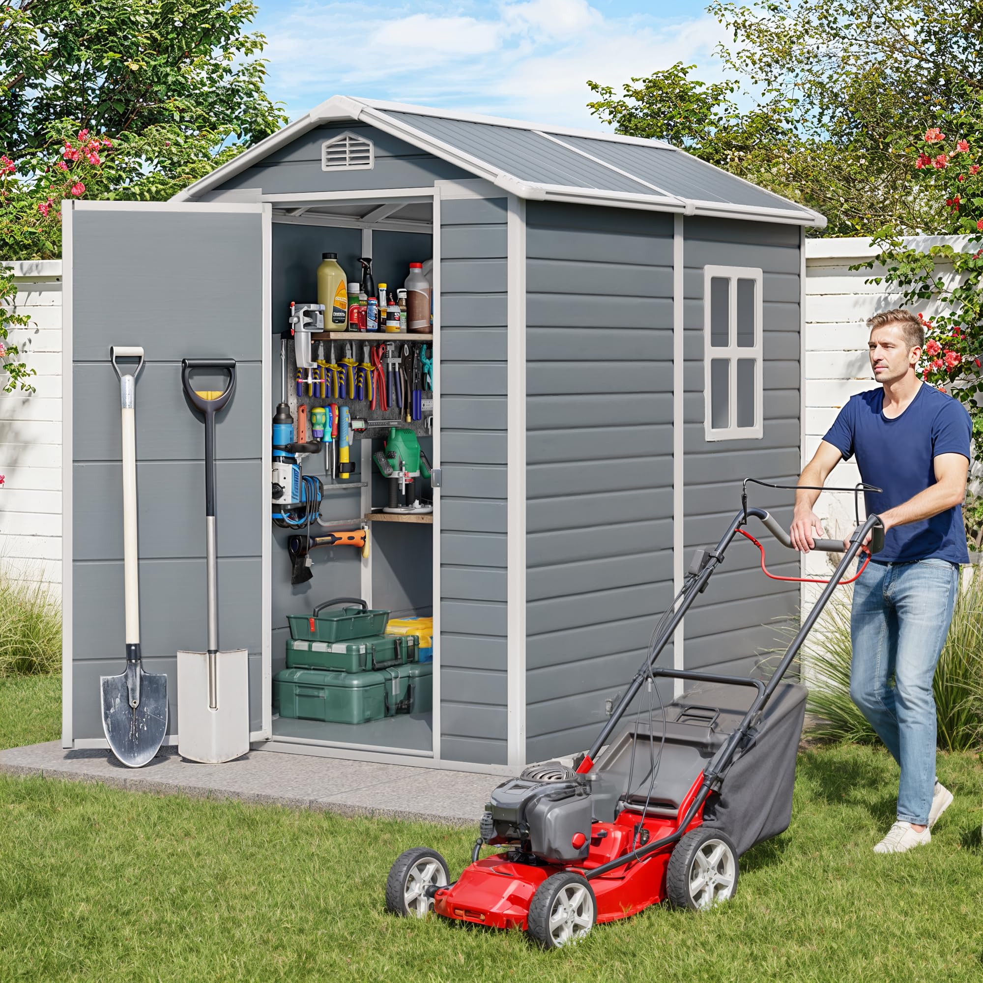 アキ①シェルターgh グレー　フルセット Amazon.com : Gizoon 6x4 FT Outdoor Storage Shed with Floor, Resin