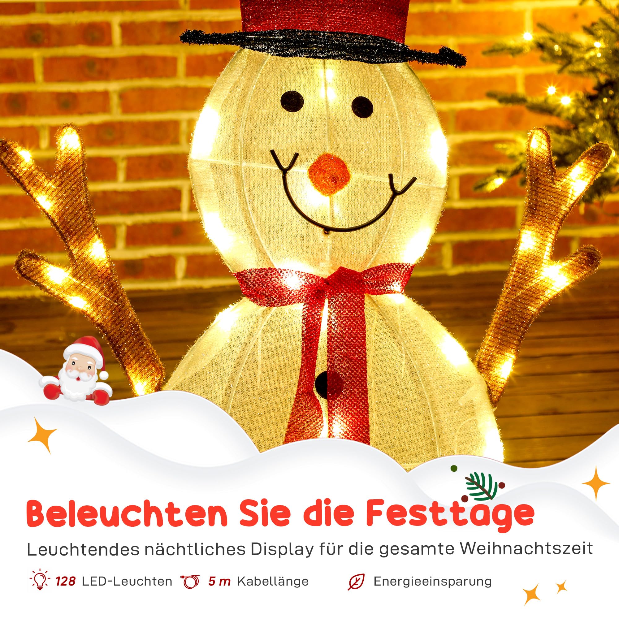 Outsunny 3-teilige Weihnachtsdeko Schneemann-Familie 91,5 cm mit LED | Weihnachtsfigur, Weihnachtsdekoration mit Stahlrahmen, Spannbändern, Weihnachtsbeleuchtung für Indoor & Outdoor, IP44