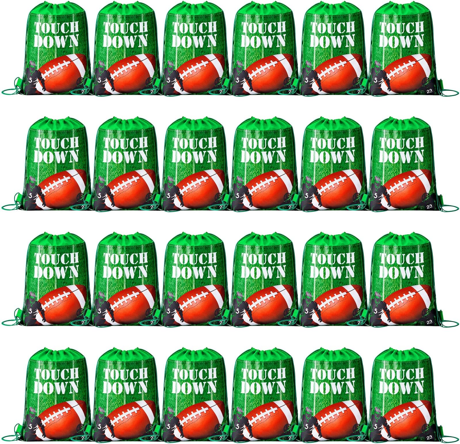 24 Pcs Football Party Favors Drawstring Bags Football Backpack Football Gift Goodie for Sports Party Supplies (Bright Style), Green, 13.39 x 10.63 inches/ 34 x 27 cm, Bright Style