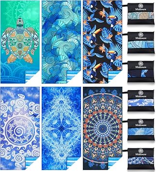 6 Pack Microfiber Lightweight Beach Towel Sand Free Quick Dry Absorbent Thin Compact Towels for Swimming Pool Camping Beach Accessories Large Easy Pack Travel Things for Vacation Essentials Gift