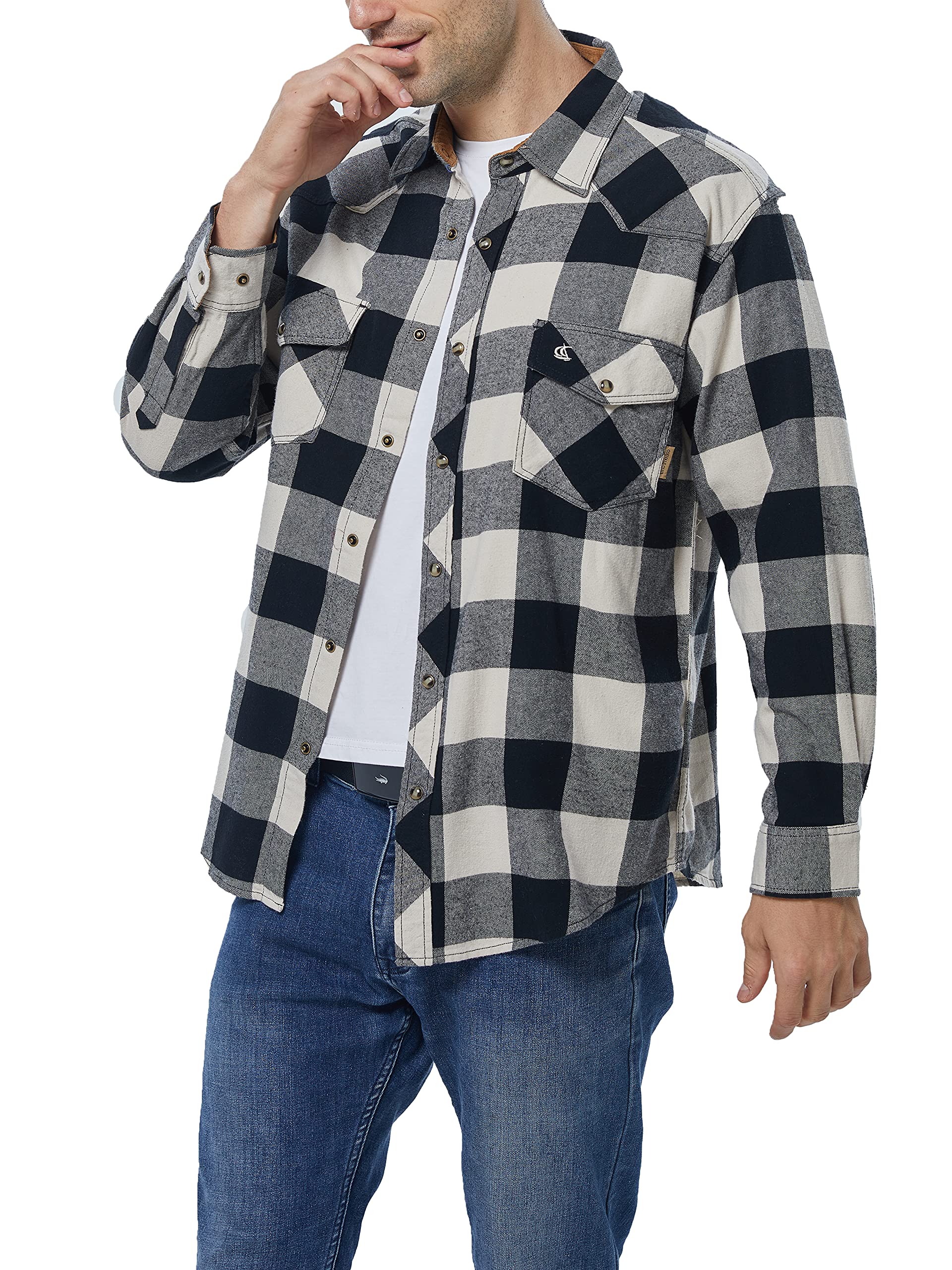 COEVALS CLUB Chemise de travail décontractée en flanelle pour homme, Écriture / Noir #2, Taille L