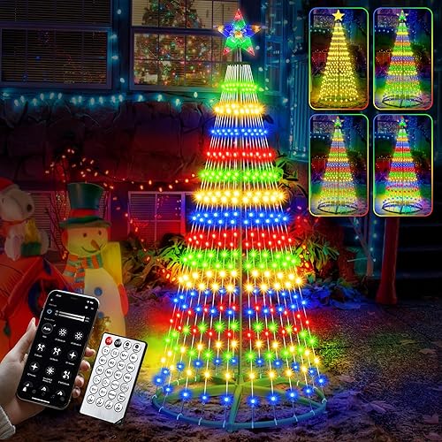 Miniatura 12 de Árbol de Cono de Navidad Preiliminado Inteligente de 30+ Modos con Luces - 7.5 pies 411 LED Control por App Espectáculo de Luces que Cambian de
