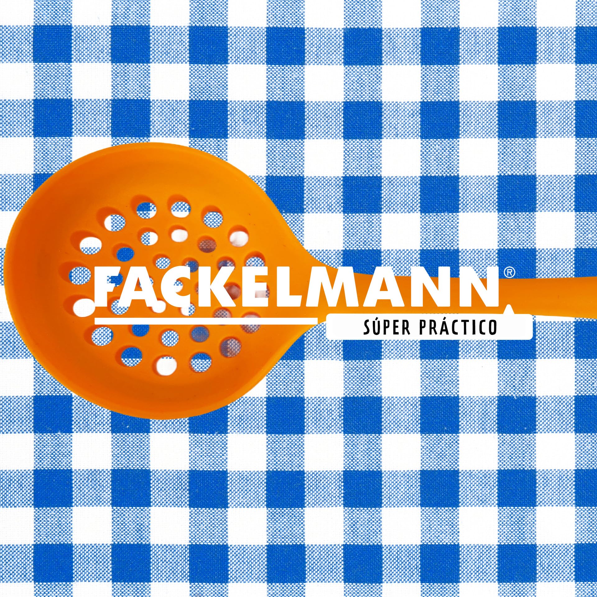 Fackelmann Espumadera de Cocina, Óptima para Freír, Silicona de Tacto Suave, Apta para Sartenes y Ollas con Revestimiento, Resistente hasta 230ºC, Apta para Lavavajillas, Color Naranja, 29x7 cm, 1 ud.