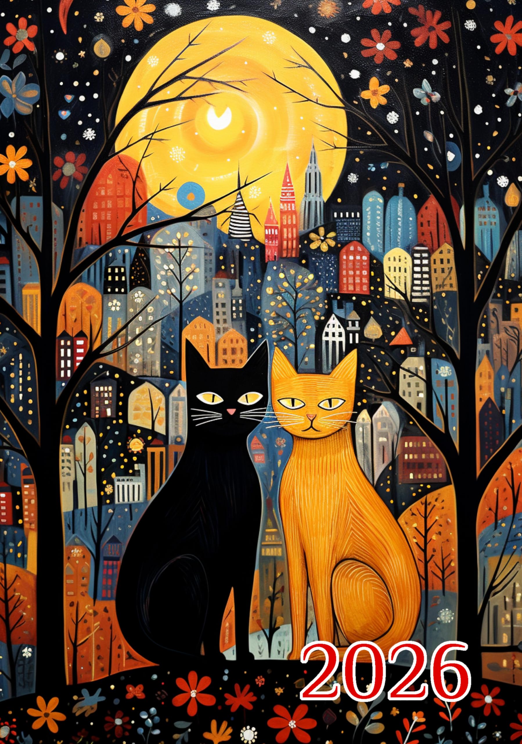 2026 Wall Calendar [12 pages 8"x12"] Whimsical Cat Companions: Bright, Abstract Art of Cats in Vibrant Cityscapes and Gardens, Bursting with Color