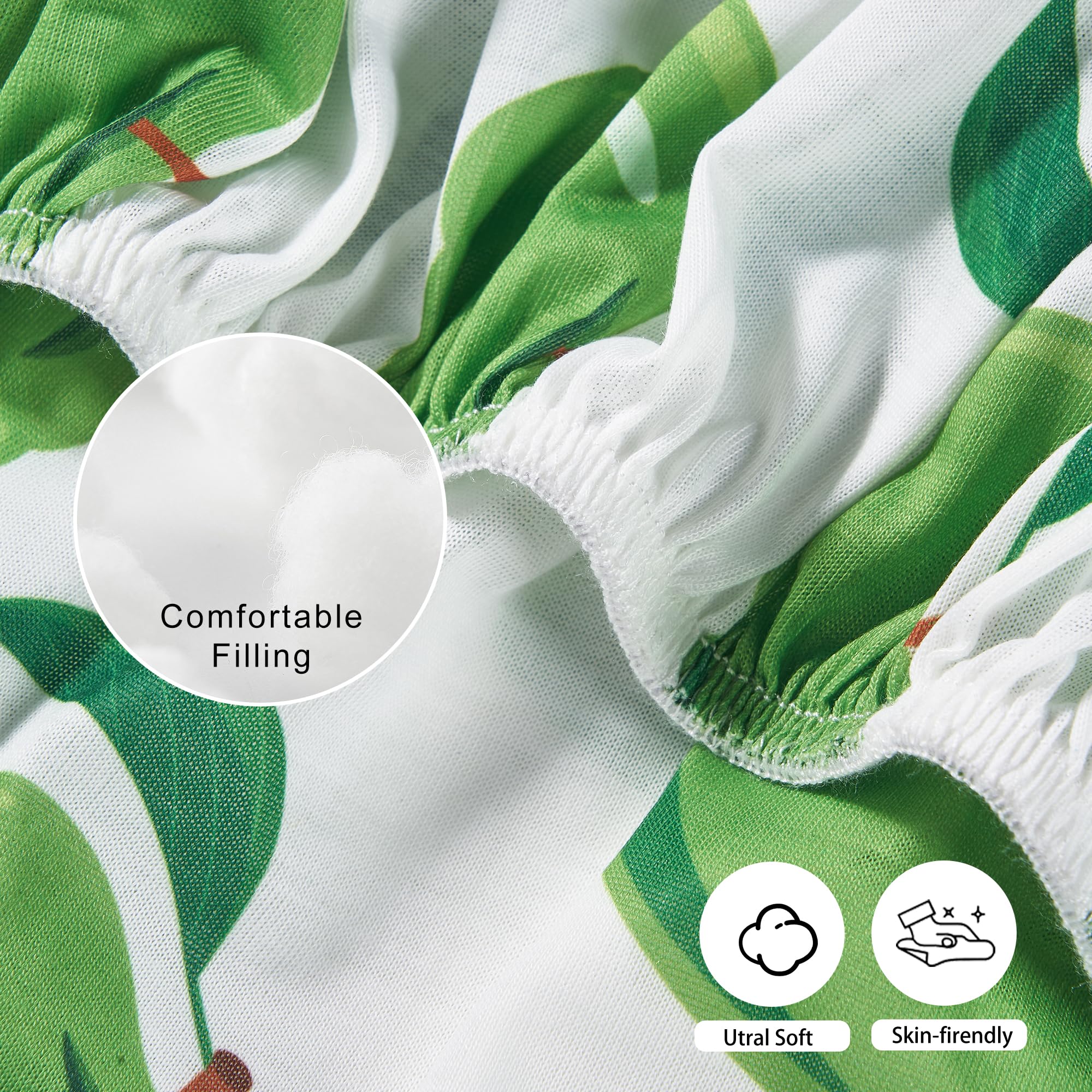 TILLYOU Spannbettlaken für Kinderbetten, 2er-Pack, Packung und Spiellaken für Kleinkindermatratzen, weich und atmungsaktiv, 96,5 x 61 cm, Pack n Play Matratzenbezug, Apfel- und Fruchtgrün