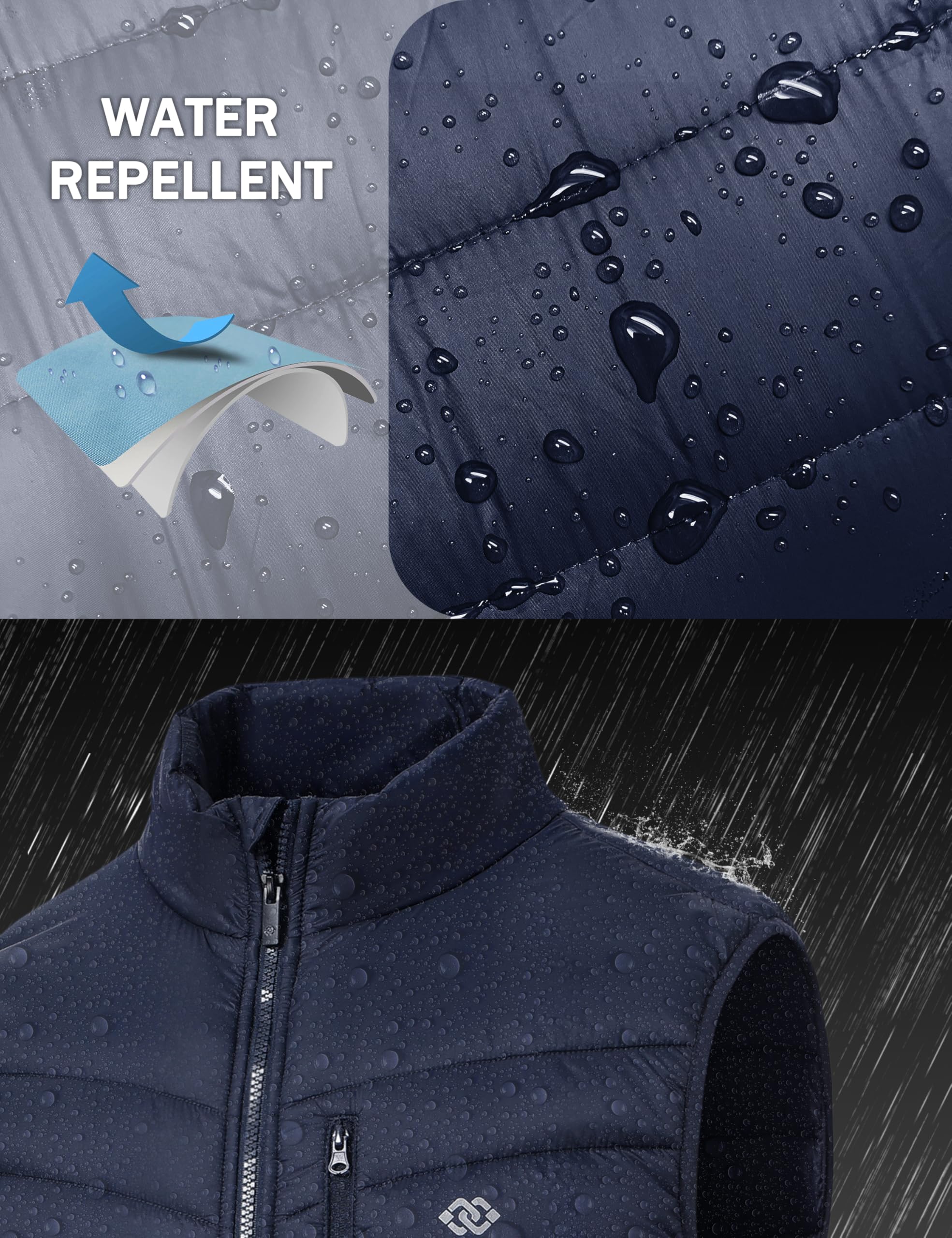 MoFiz Chaleco acolchado para hombre, sin mangas, cuello alto falso, chaqueta para correr, viajes, invierno, cortavientos