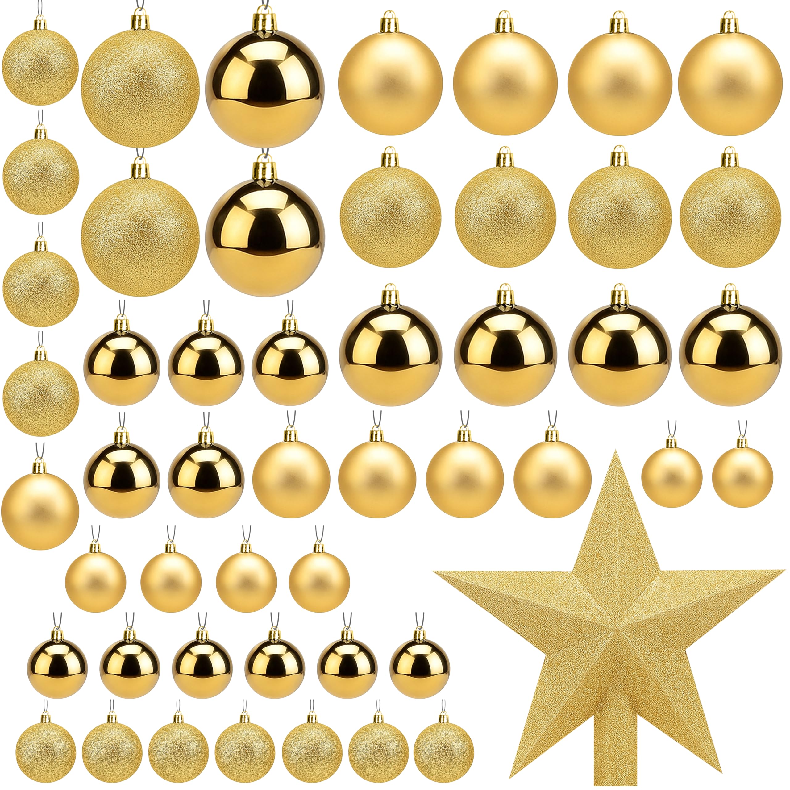 EcoNour Christmas Tree Baubles 50Pcs Gold – Shatterproof Xmas Ornaments Balls Set for Christmas Decorations & Christmas Tree Decor