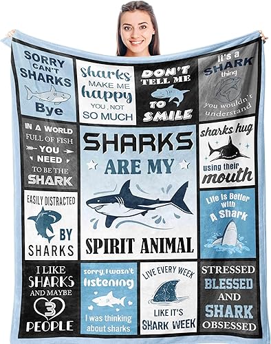 Regalos de tiburones para mujeres, hombres, niños y niñas, accesorios únicos para mantas temáticas de amantes de los tiburones, accesorios y cosas