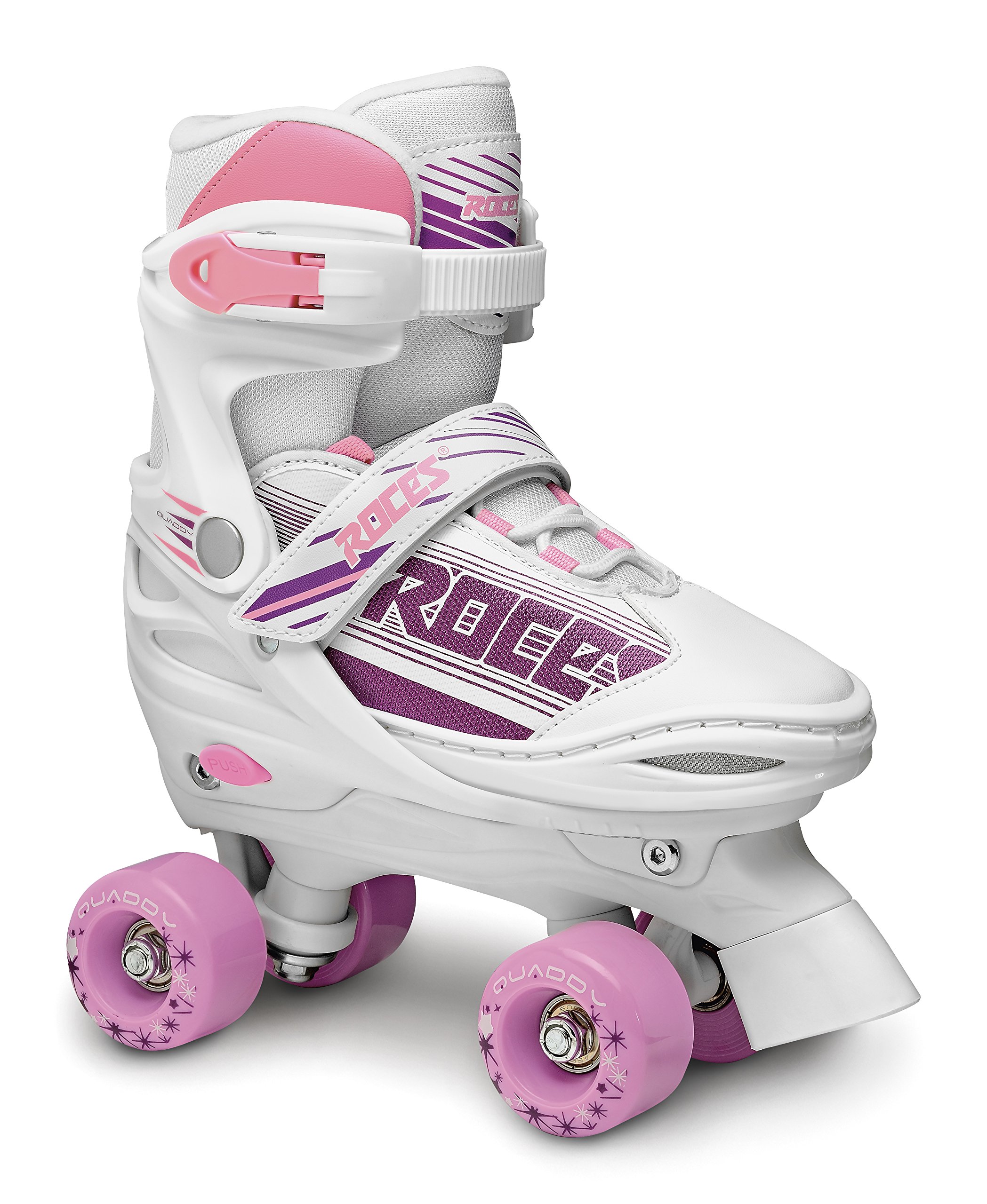 Roces Quaddy Girl Patins à Roulettes pour Fille, Taille Réglable, Enfant Quad Roller Skates, Blanc Rose